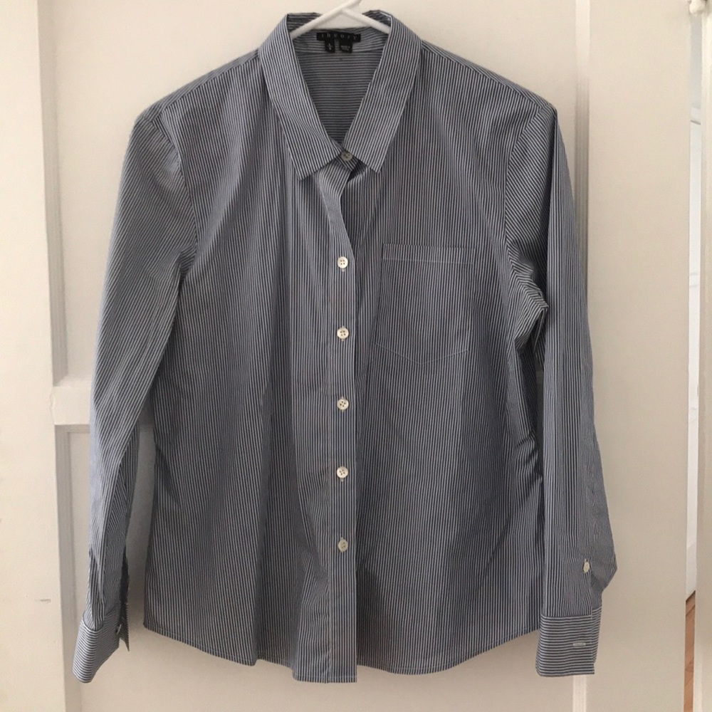Theory Blue White Stripe Button Down Shirt